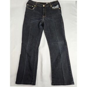 DG2 Diane Gilman Denim High Bootcut Jeans Dark Wash Gold Accent Pockets 12 28x28